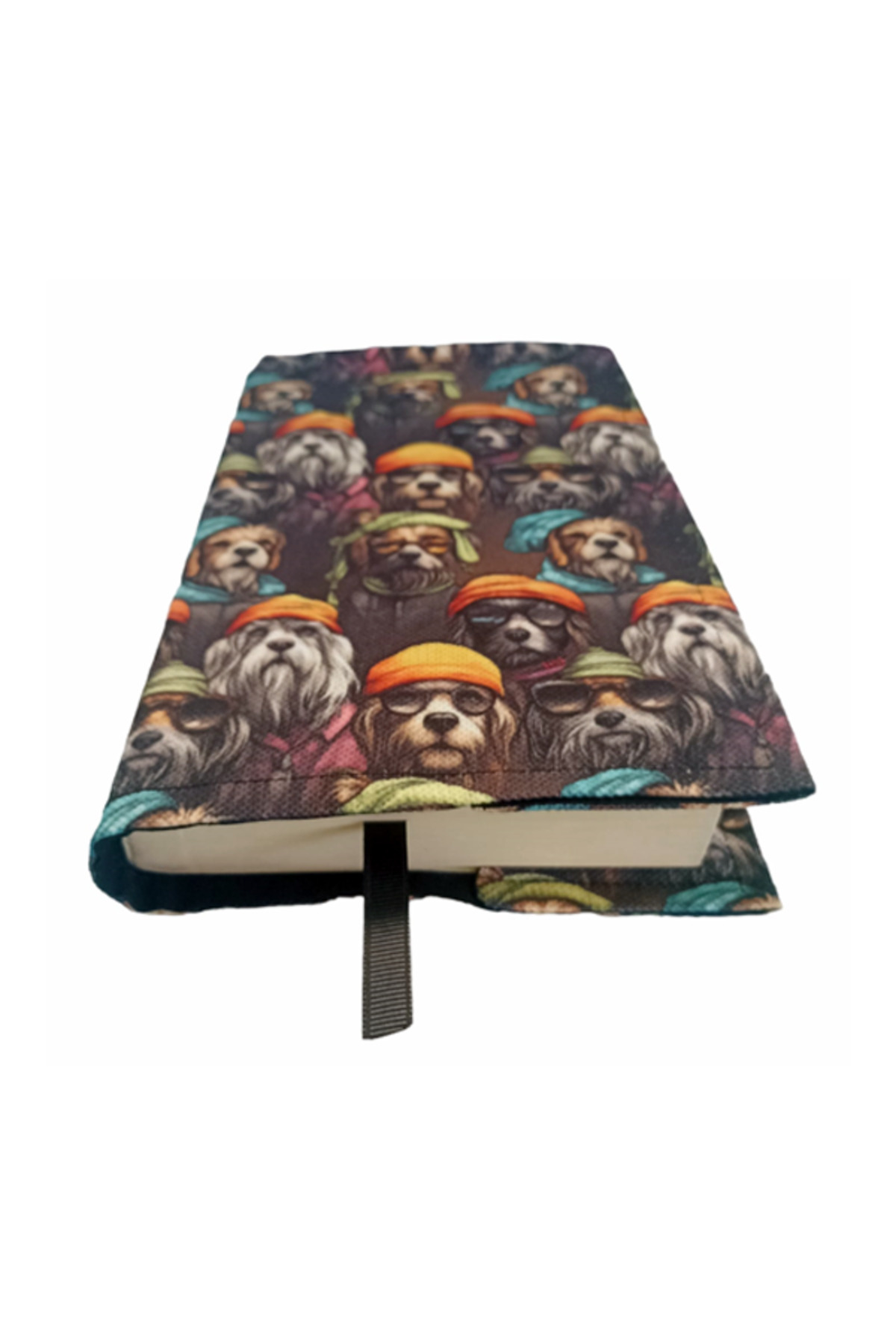 EL YAPIMI Kitap Kılıfı Şapkalı Köpekler Desenli