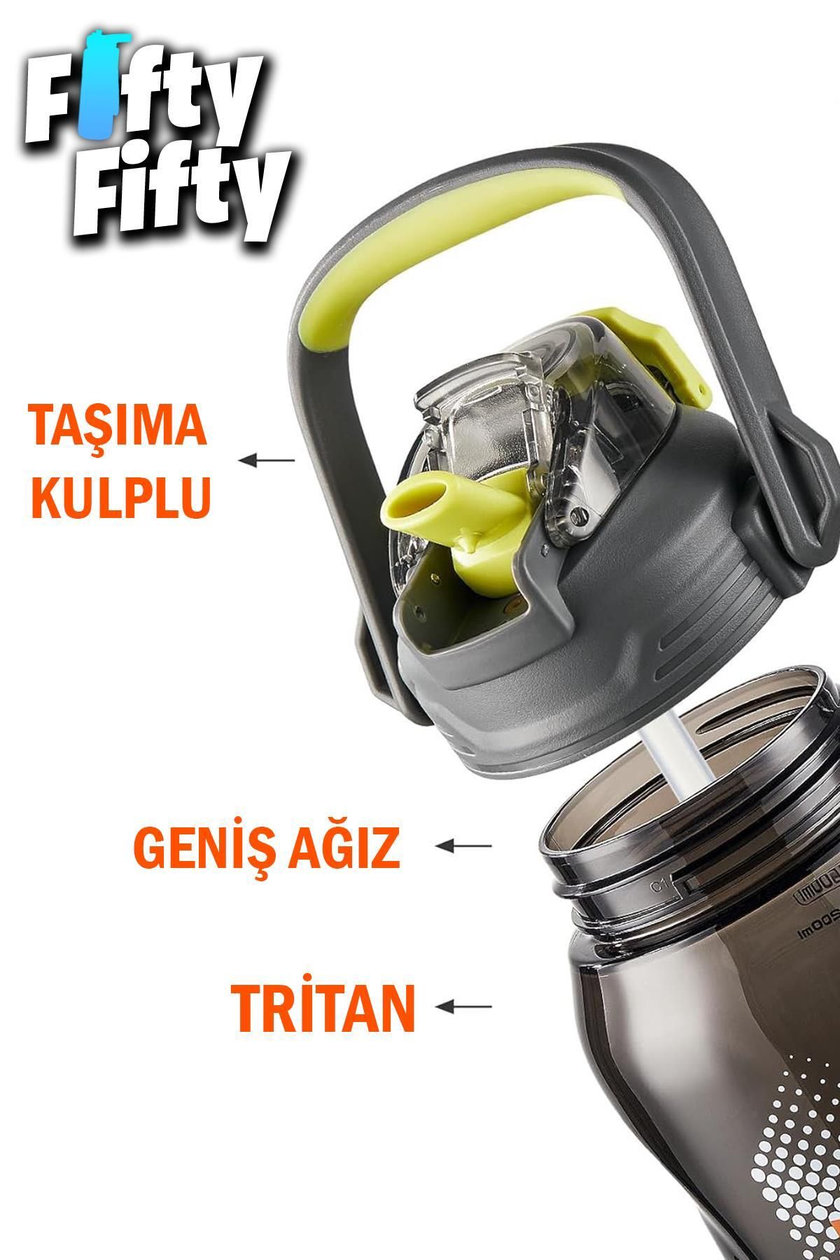 Vagonlife-TKK 1500 ML - Comfortable Cut Tritan Water Bottle, Single/Double Use, with Straw - FFTKK1027 4