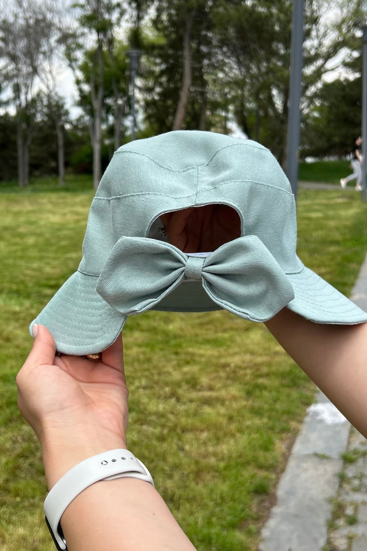 Hat Town Fiyonk Detaylı Keten Bucket Kadın Şapka görsel 2