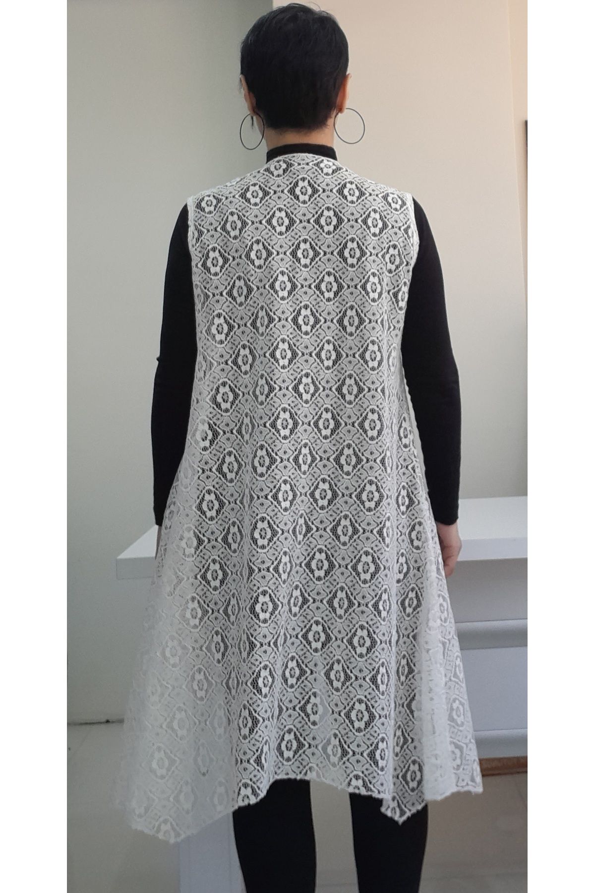 Mertcan Butik-سترة دانتيل بيضاء - طوق شال كاجوال مكسور 3