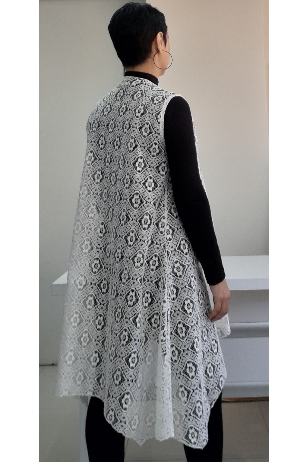 Mertcan Butik-سترة دانتيل بيضاء - طوق شال كاجوال مكسور 6