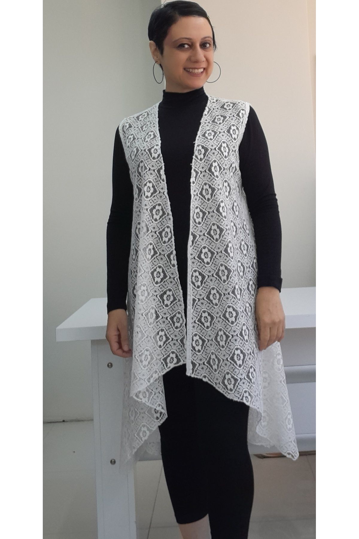 Mertcan Butik-سترة دانتيل بيضاء - طوق شال كاجوال مكسور 5