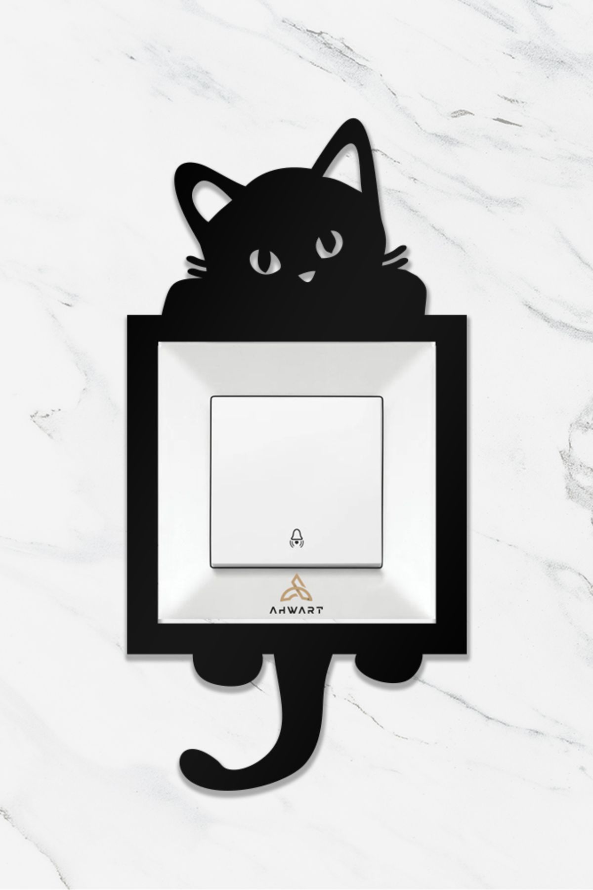 Kedi Temalı Ahşap Priz Çerçevesi, Dekoratif Priz ve Anahtar Çerçevesi