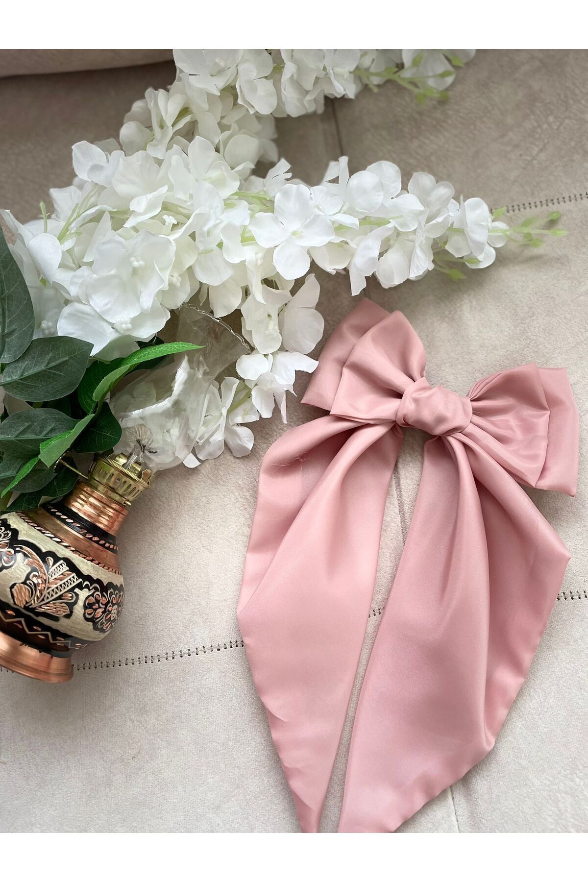 boucle à ruban surdimensionné en satin rose pour femmes