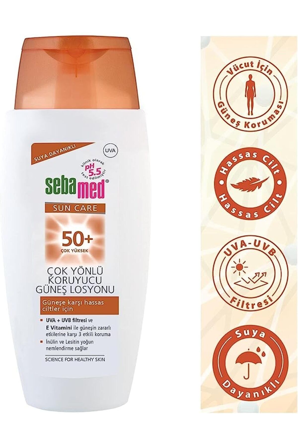 Care Suya Dayanıklı Spf 50+ UVA + UVB pH 5.5 Çok Yönlü Koruyucu Güneş Losyonu 150ml Sebamed Sun Care