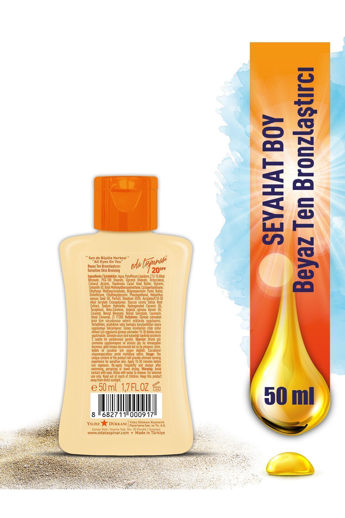 حجم مسافرتی - مینی - 50 میلی لیتر - برنزر پوست سفید Spf20+ Eda Taşpınar