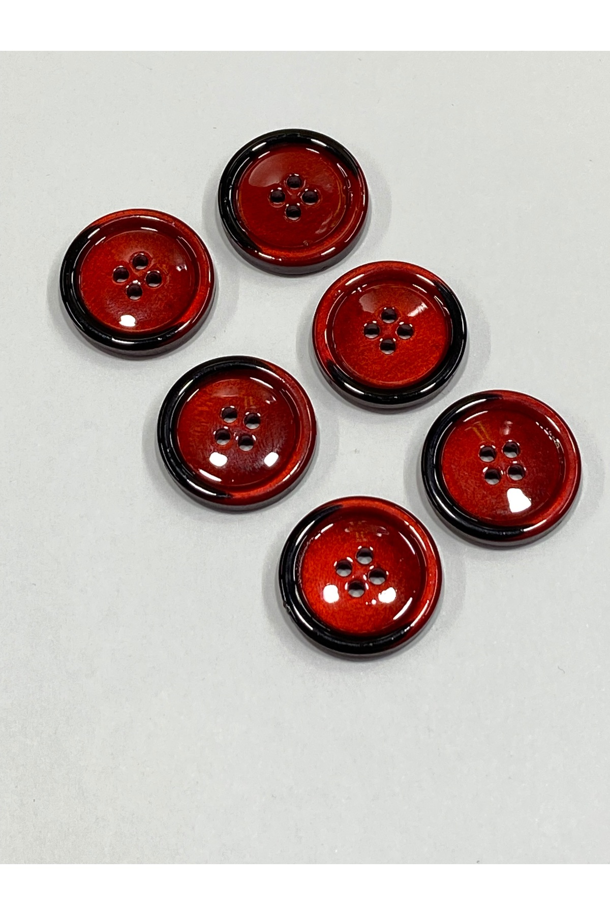 Trench Coat And Jacket Buttons / Set of 6 / Enamel Coated / Black Shots / Red Color