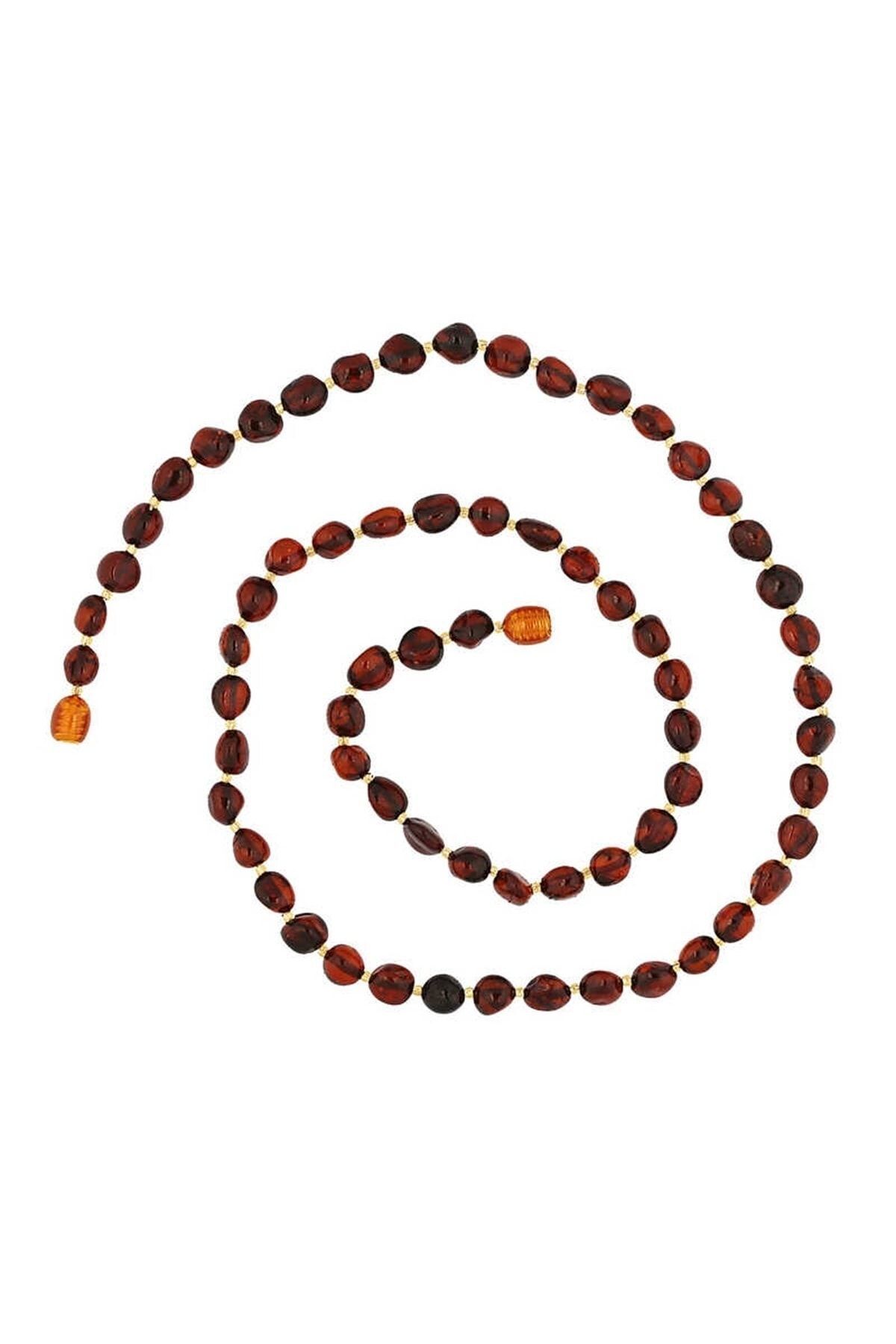 Orjinal Yetişkin Damla Kehribar Bordo Kolye Sinir Stres Guatr 55-60 Cm