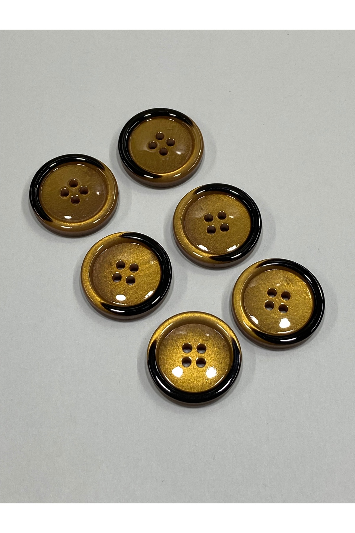 Trench Coat And Jacket Buttons / Set of 6 / Enamel Coated / Black Threads / Camel Color