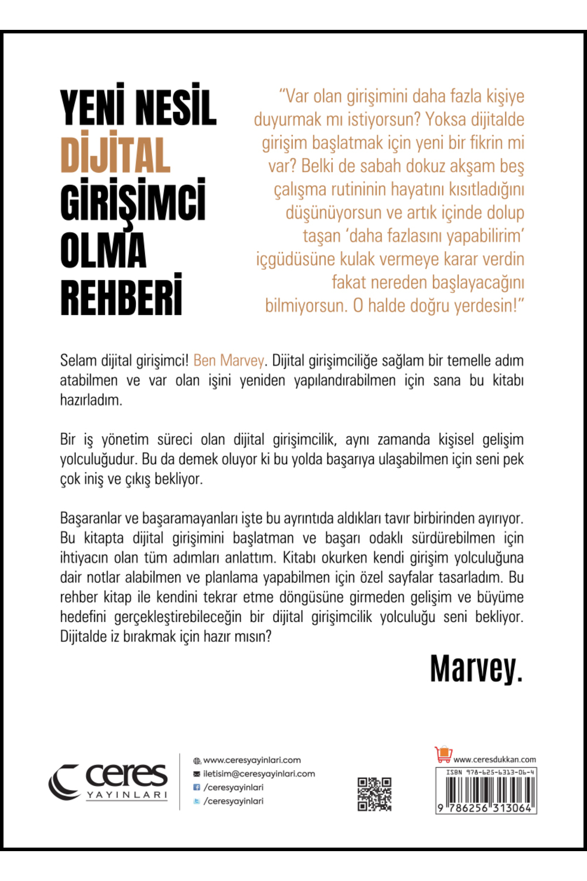 Yeni Nesil Dijital Girişimci Olma Rehberi Marvey 9786256313064 2