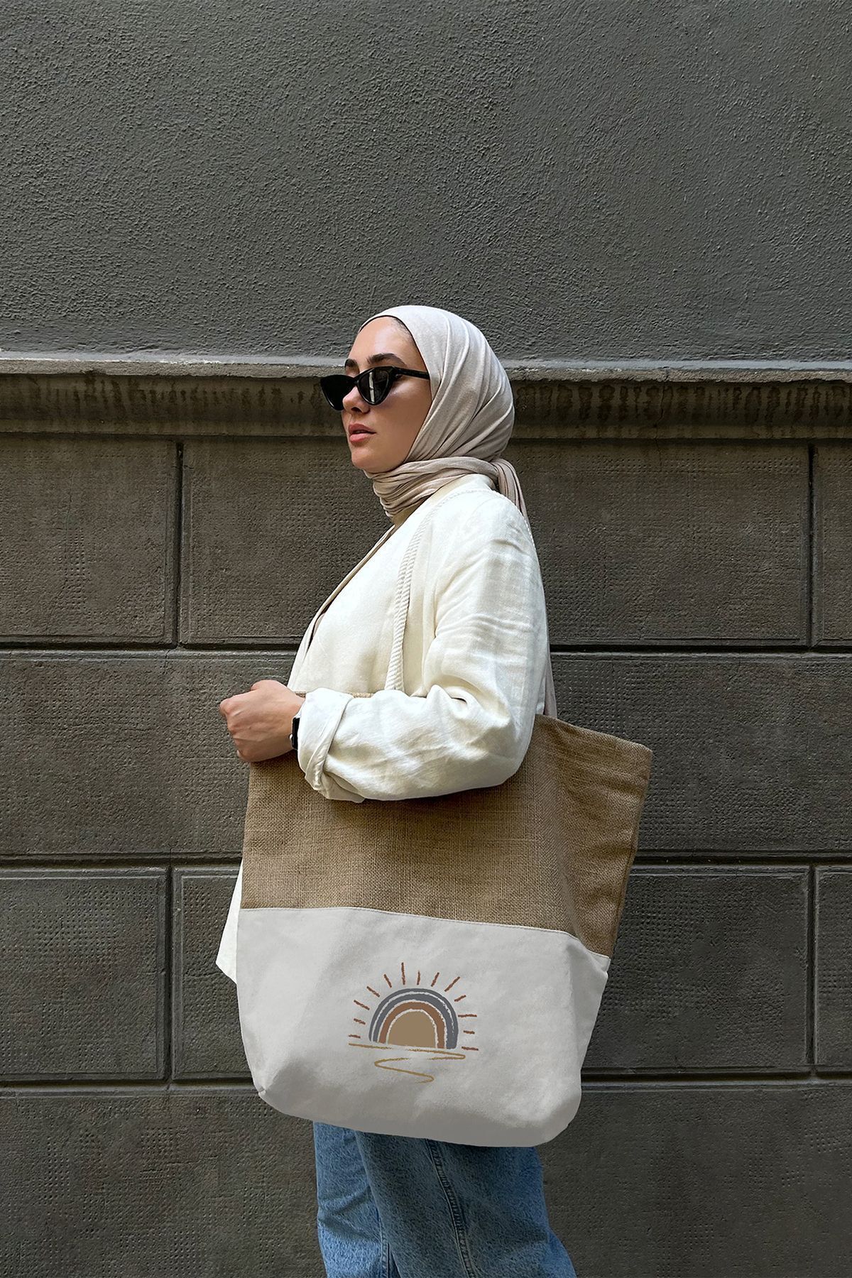 Jute Canvas Bag - Sunshine (47x44x10cm - 10cm Lower Bellows)