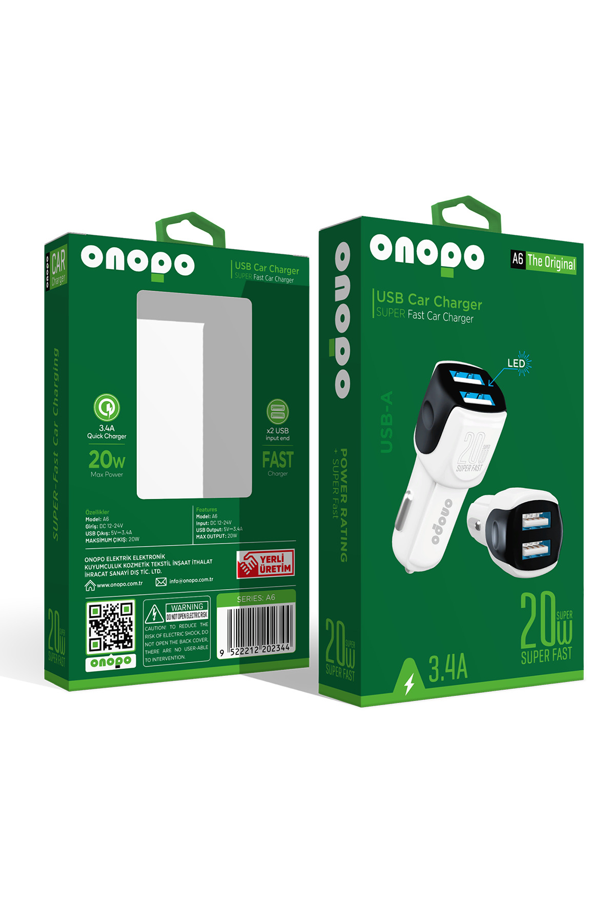 3.4A Dual USB Output Fast Car Charging 20W-A6