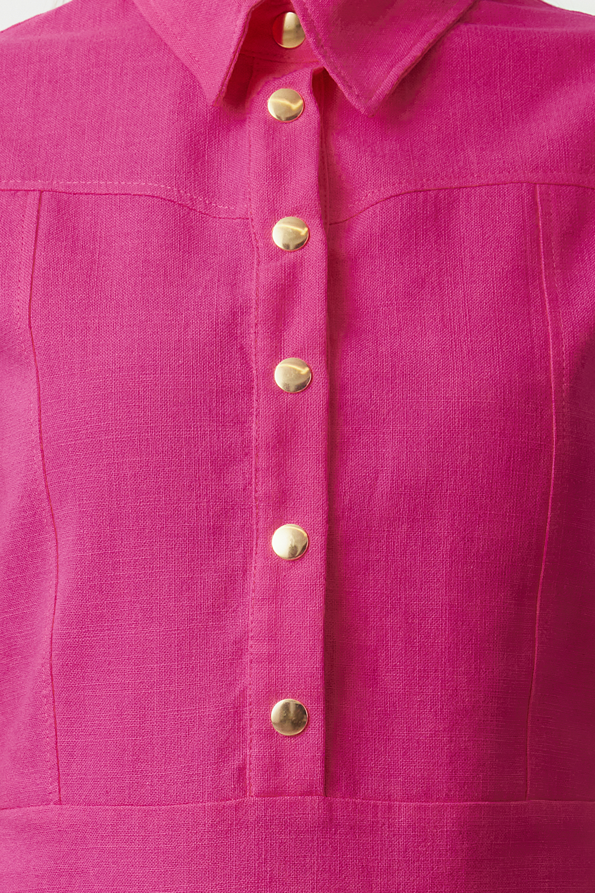 Trendyolmilla  Fuşya Düz Kesim Cepli Gömlek Yaka Keten Görünümlü Mini Dokuma Elbise TWOSS22EL1068 - Görsel 3