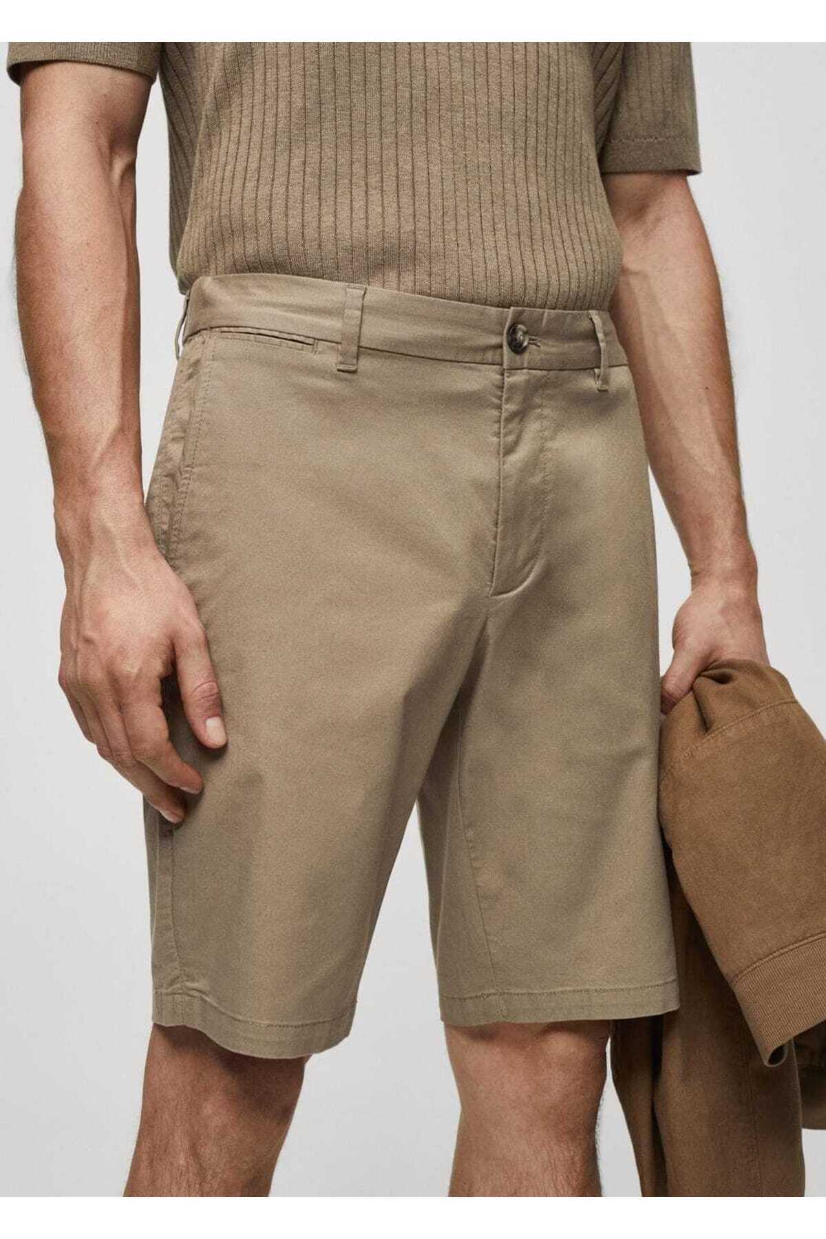 شلوار مردانه قهوه ای منگوMANGO Man | 67085977 اورجینال - تصویر 7