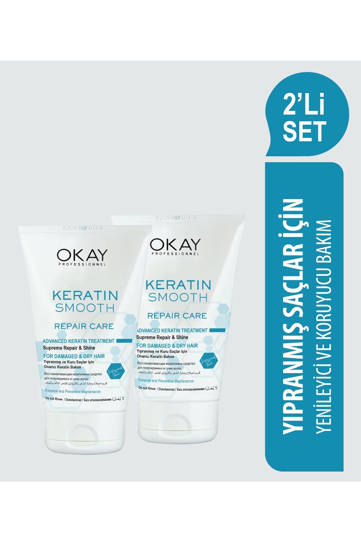 OKAYPROFESSIONNEL KERATIN SMOOTH 2-PACK CARE SET Крем для ухода 100 мл + Крем для ухода 100 мл OTR1311 KERATIN SET