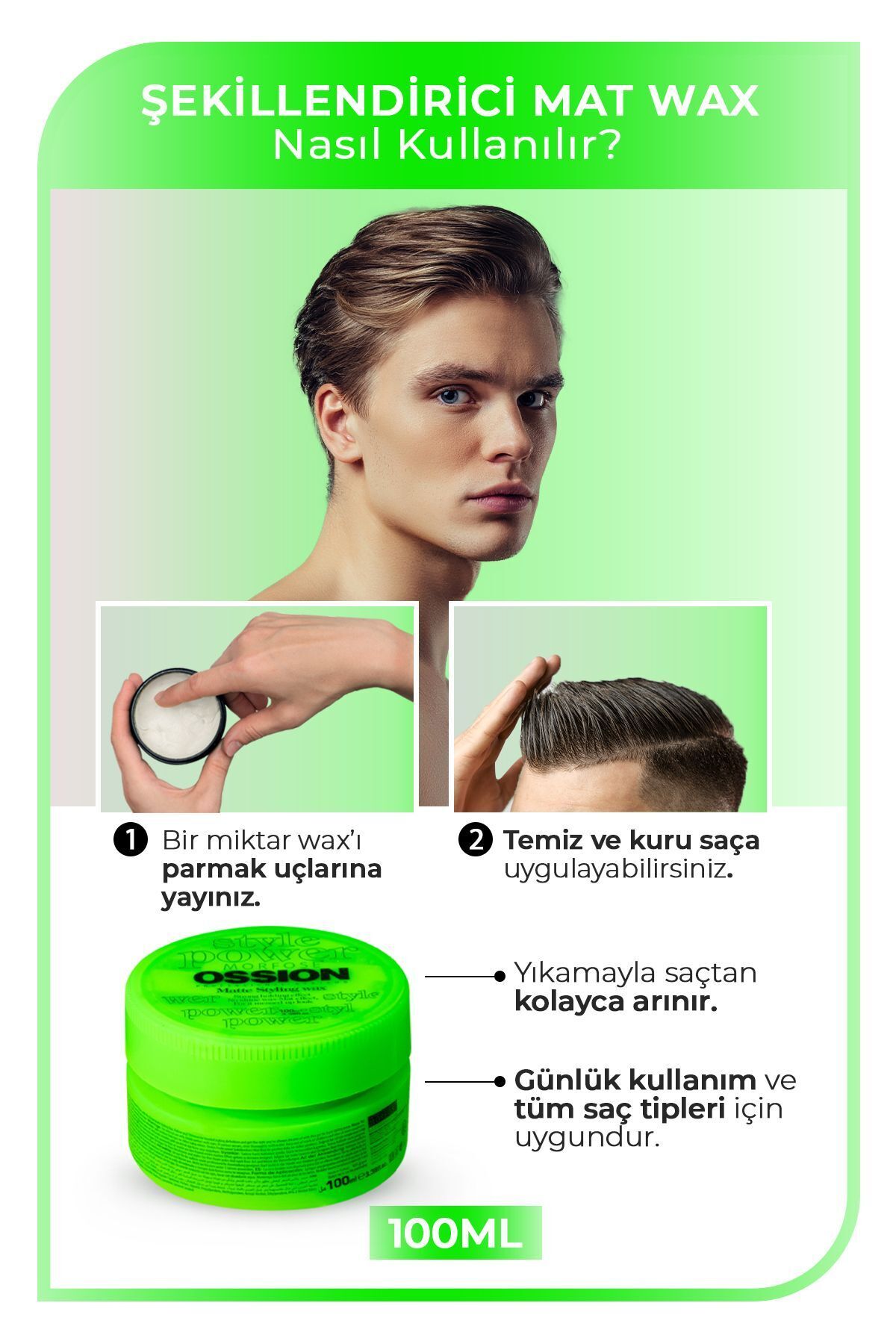 کرم حالت دهنده مو مردانه  Ossion | wax-100 اورجینال - تصویر 3