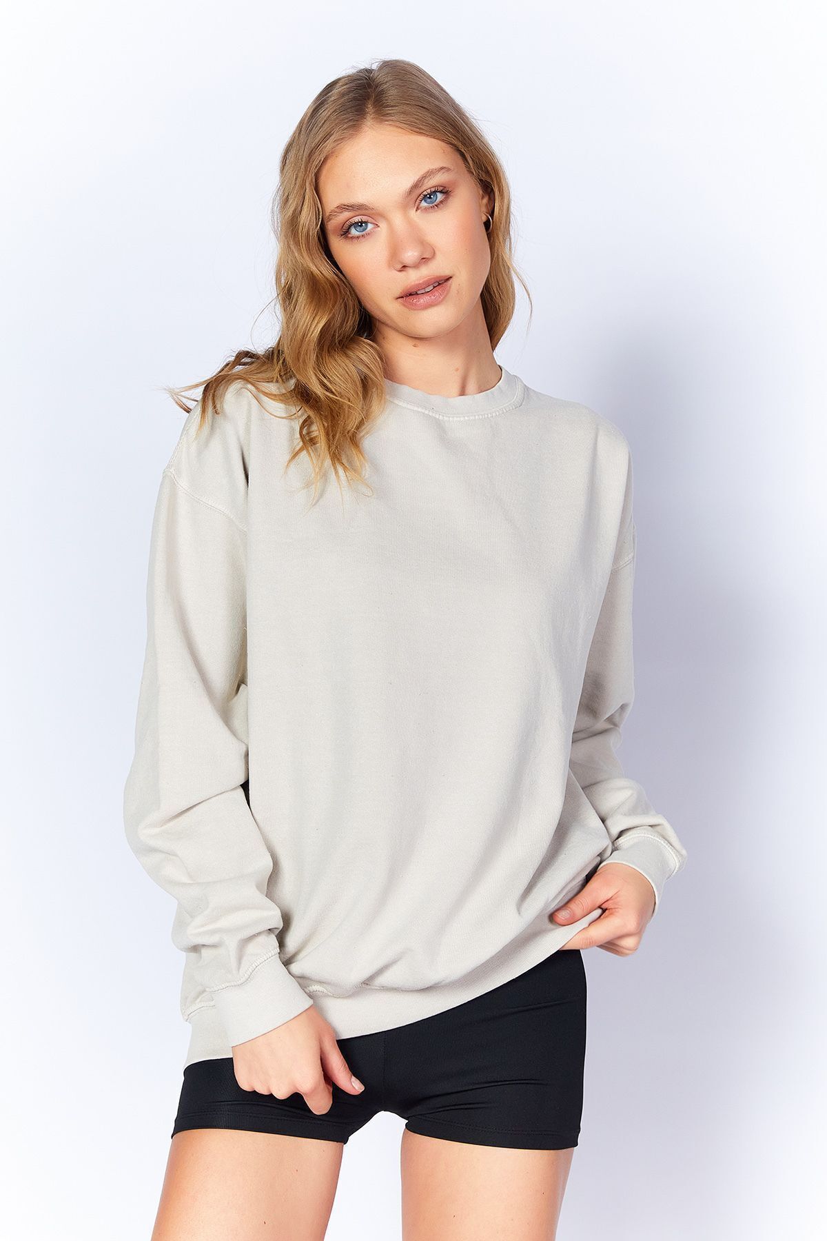 Taş Eskitme/Soluk Efektli  Basic Kalıp l Örme Sweatshirt