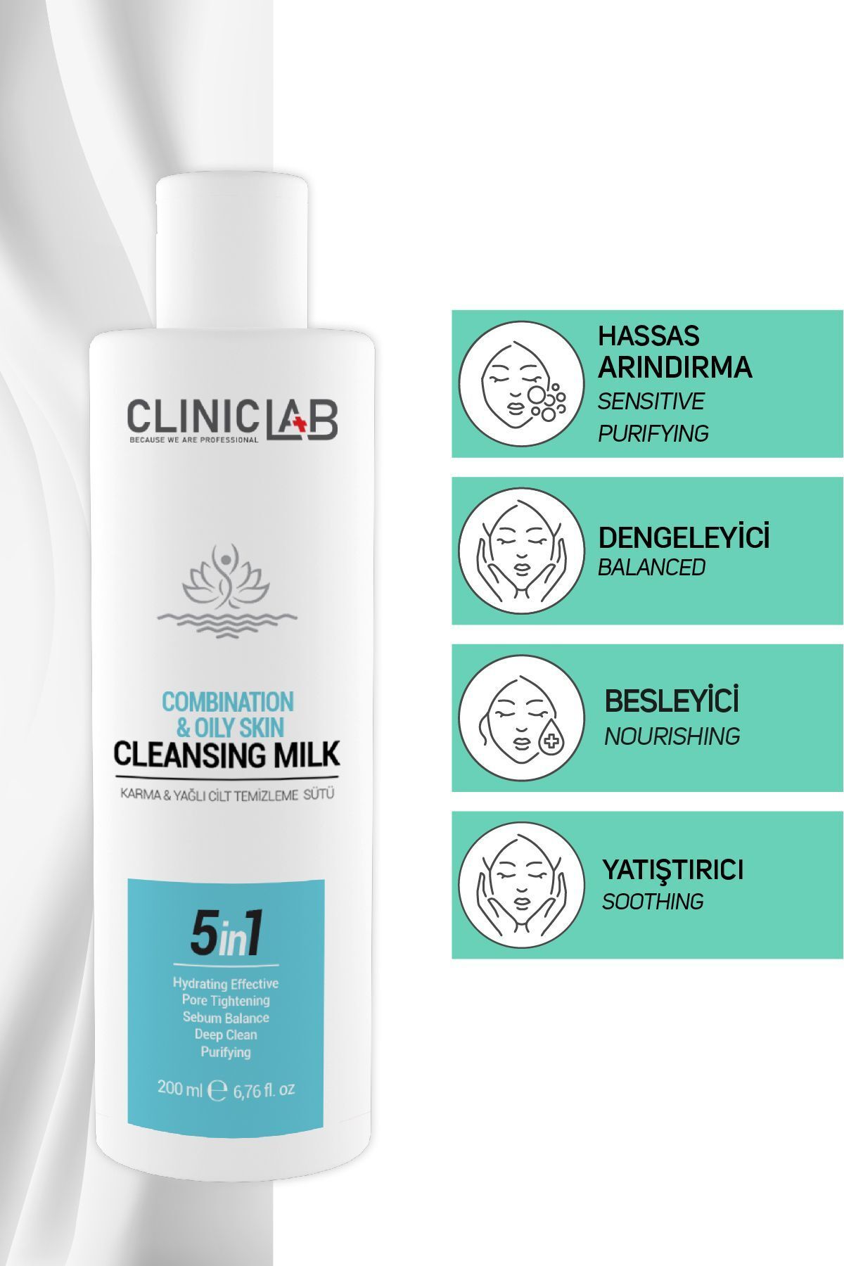 شیر پاک کننده پوست های چرب و مختلط 200 میلی لیتر Cliniclab