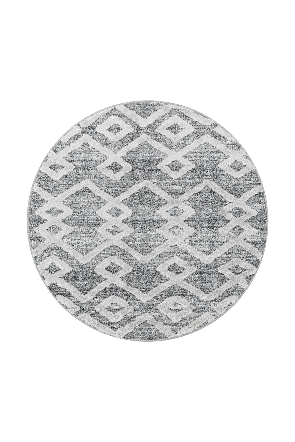 Enva Home-Gray Plush Shaggy - 100% Polypropylene Round Jute Based Room Hallway Carpet 1