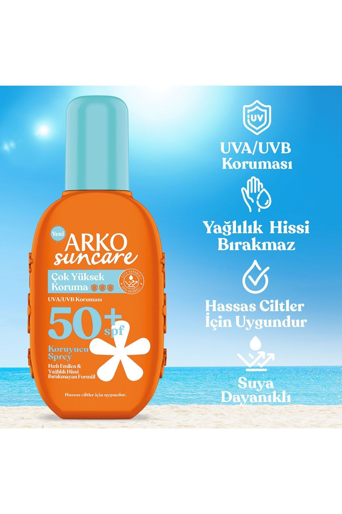 کرم اسپری محافظ ضد آفتاب با محافظت بسیار بالا SPF50+ 200 میلی لیتر 2 عدد Arko