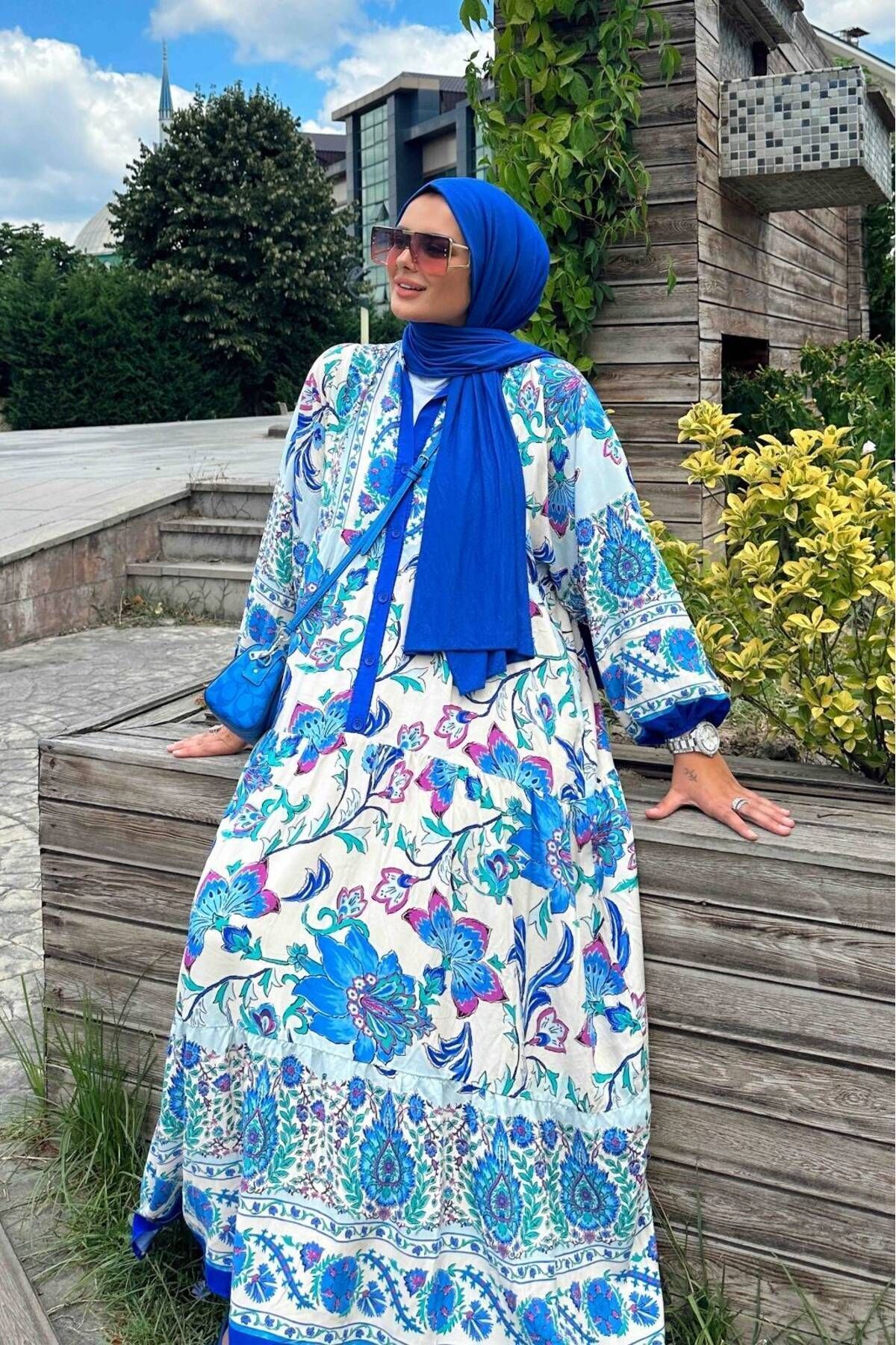 Katleya Desen Elbise - Mavi