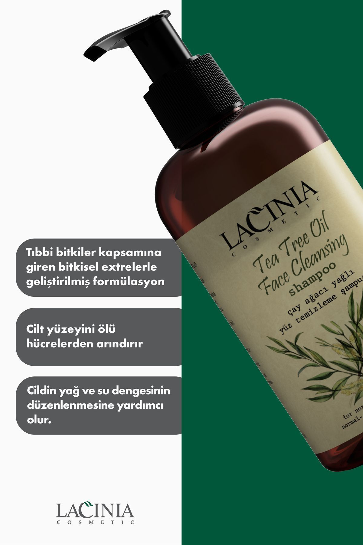 شامپو پاک کننده صورت روغن درخت چای لاکینا 250 میلی لیتر Lacinia
