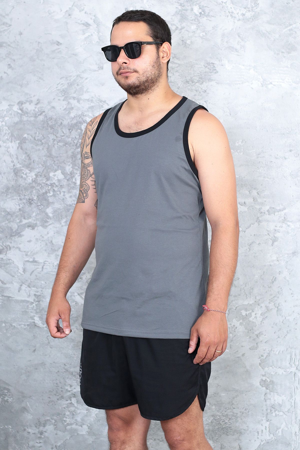 technomonkey-Men's Smoke Gray Slim Fit Halter Collar Cotton Combed Sports Undershirt 6