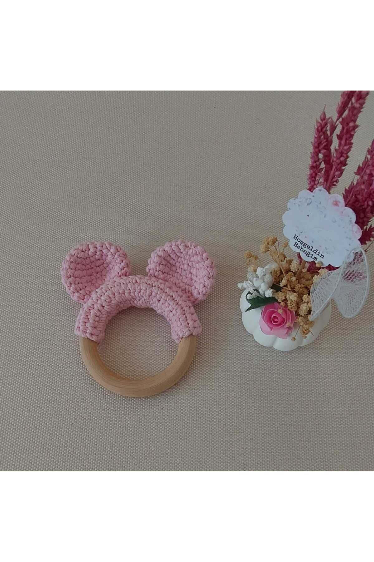 BEGİN Bebek Patik Yelek Diş Kaşıyıcı Organik Pamuk El Örgüsü Pembe Üçlü Takım fotoğrafı 5 (önizleme)