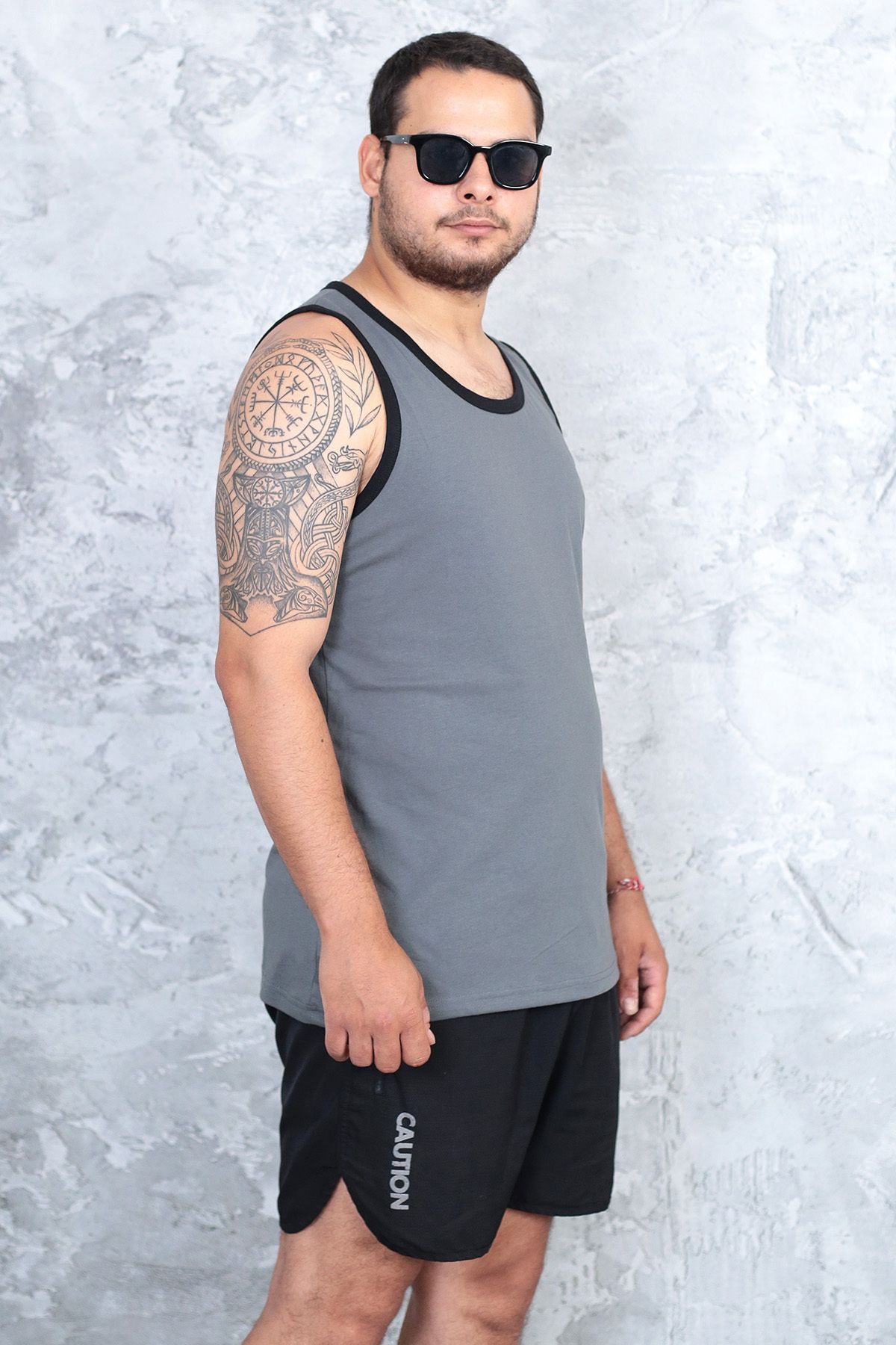 technomonkey-Men's Smoke Gray Slim Fit Halter Collar Cotton Combed Sports Undershirt 7