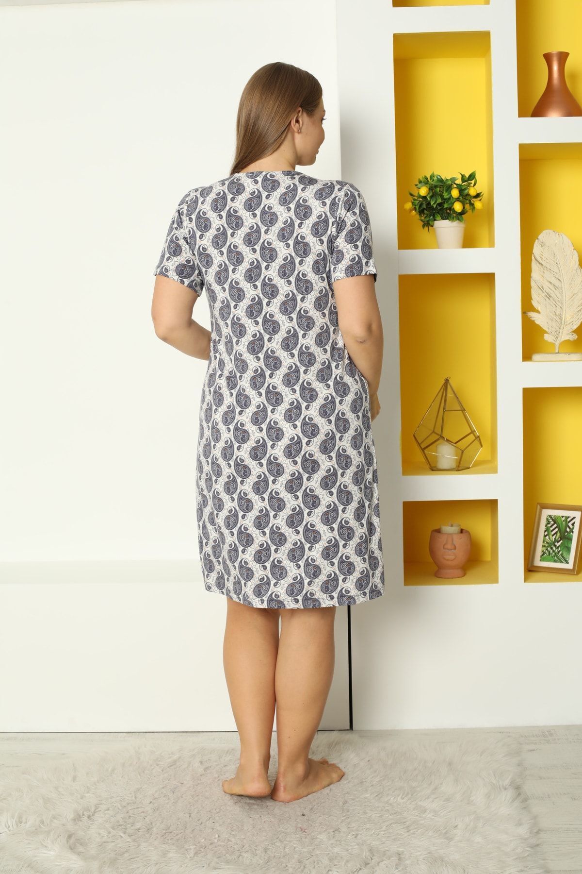Lagertha by İntensive-Plus Size Patterned Lycra Viscose Nightgown with Lace and Satin Detail 7