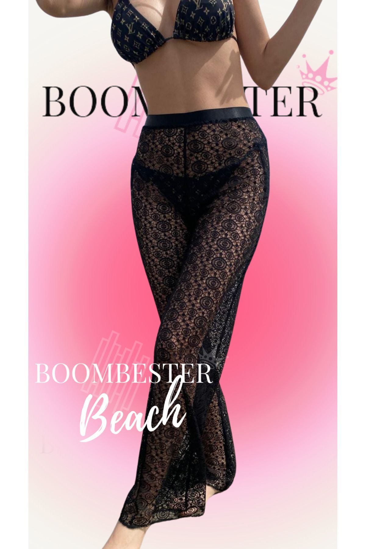 BoomBester-Pantaloni de plajă Pareo cu detaliu din dantelă neagră - Transparenti 2