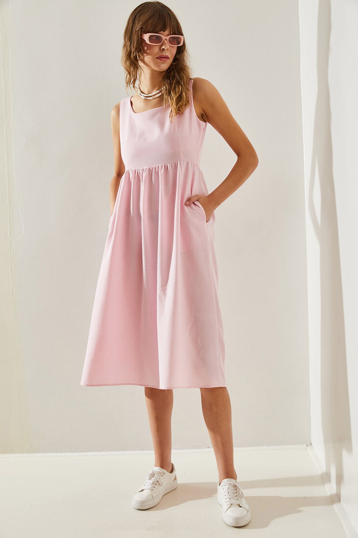 Bianco Lucci-Gabardine Linen 5936 Thick Strap Women's Dress -60251390 6