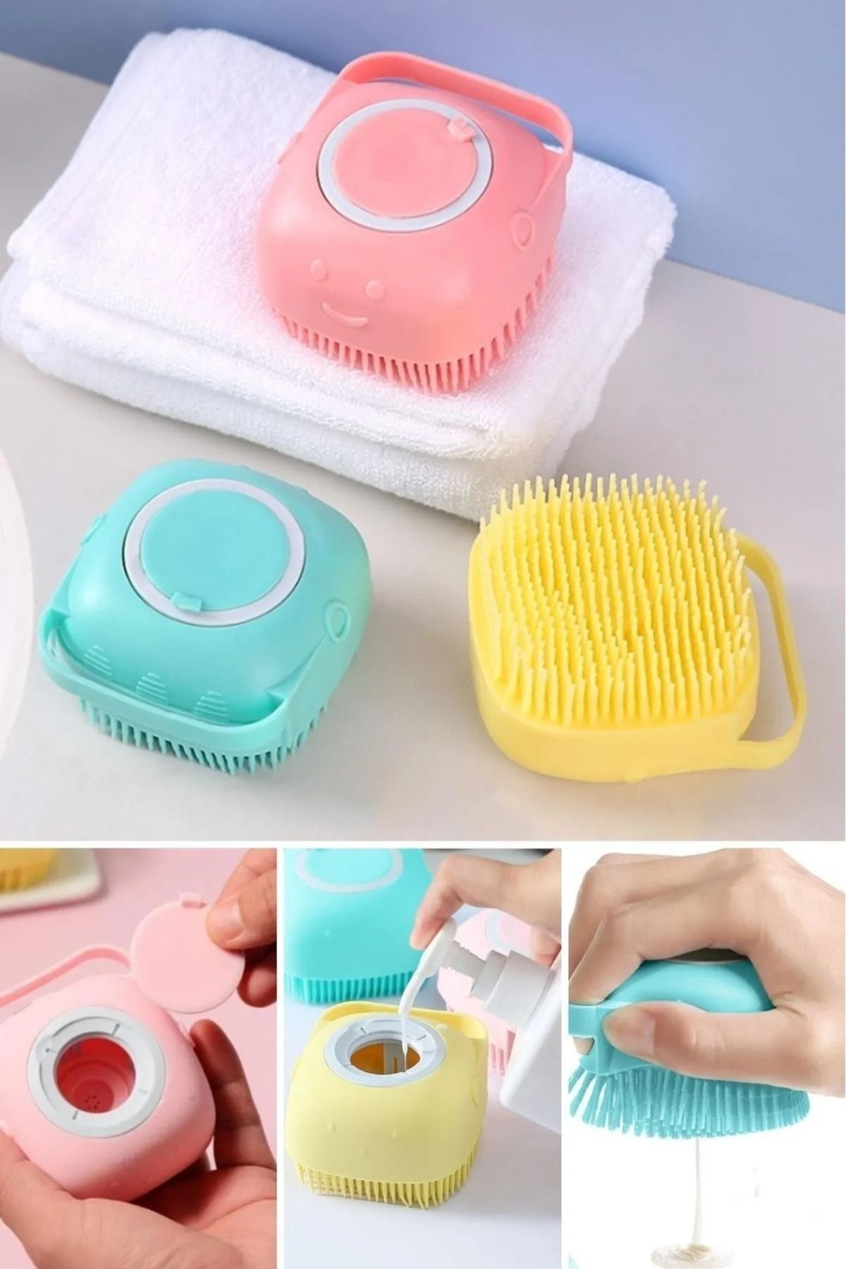 Sensoria Duş Jeli Ve Şampuan Hazneli Silikon Fırça Kese Masaj