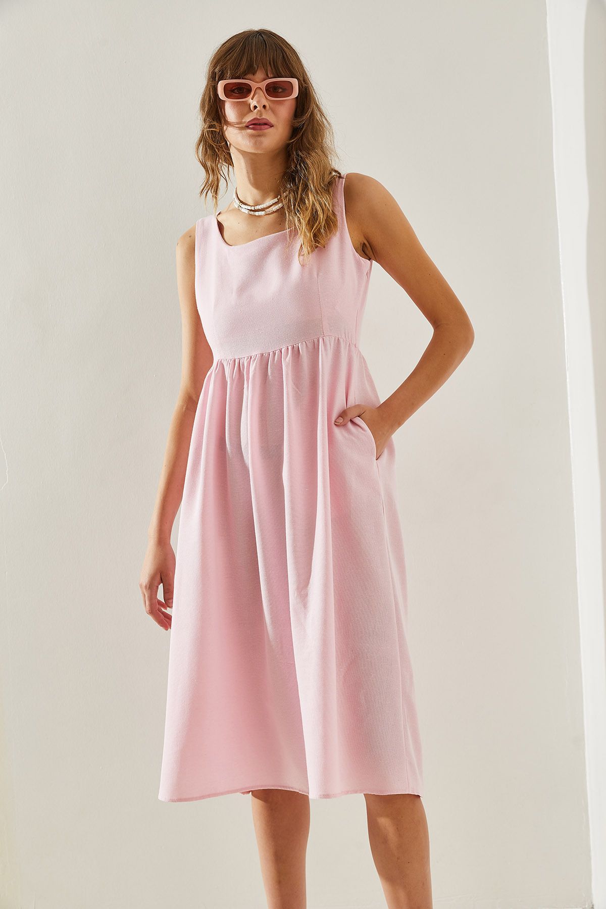 Bianco Lucci-Gabardine Linen 5936 Thick Strap Women's Dress -60251390 7