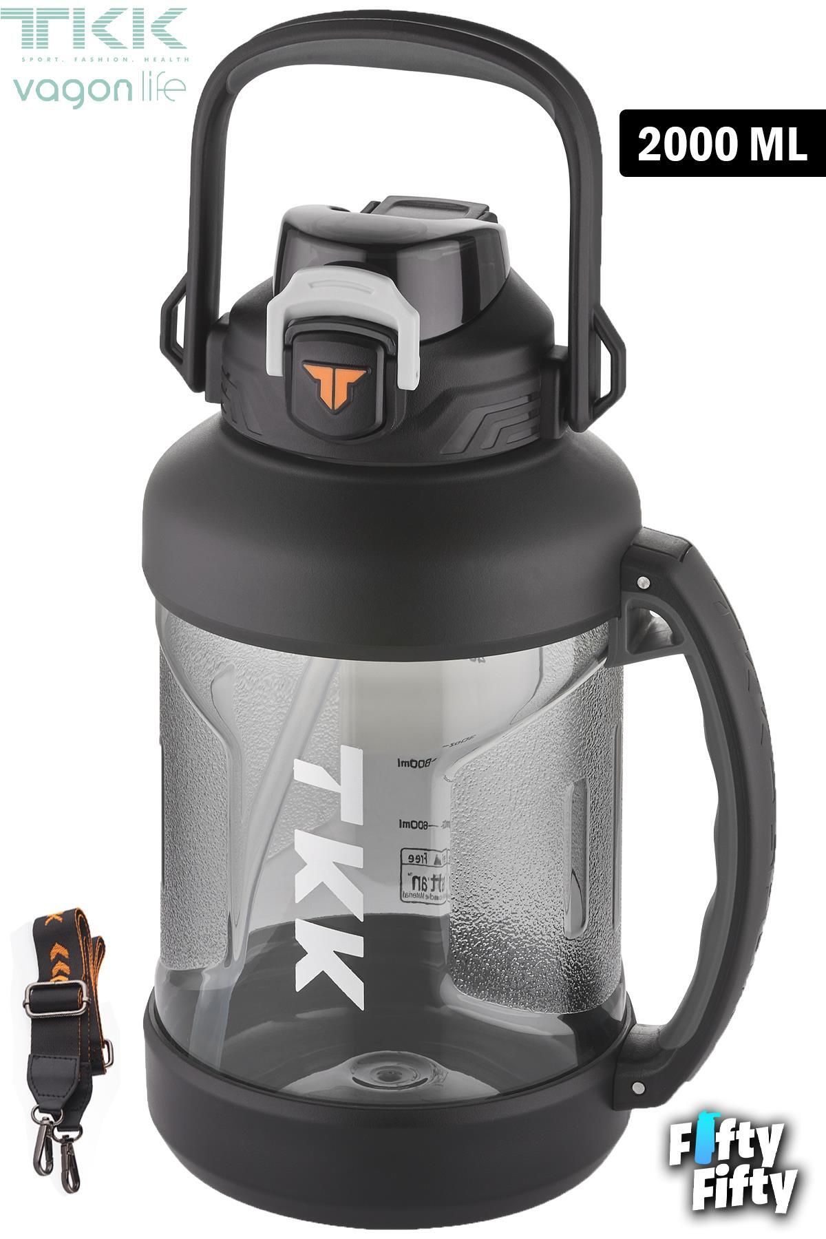 قمقمه ورزشی مشکی TKK 2000 میل یک پوشش دوتایی Pipetli Vagonlife