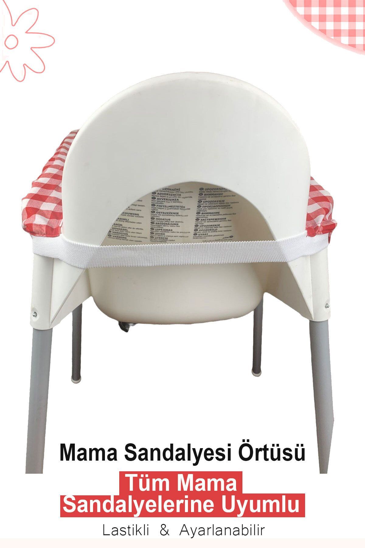 HALZEY Mama Sandalyesi Örtüsü & Kılıfı - Kırmızı Pötikareli fotoğrafı 2 (önizleme)
