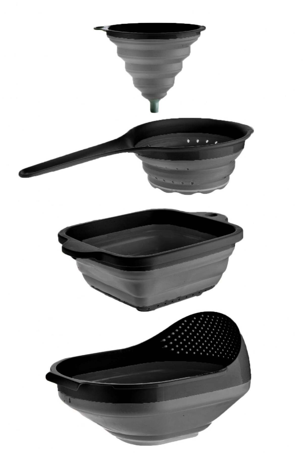 Viwares-4er Set Faltbarer Silikon Trichter Mit Griff Quadratisches Sieb Reissieb (4 STÜCK) Anthrazit 2