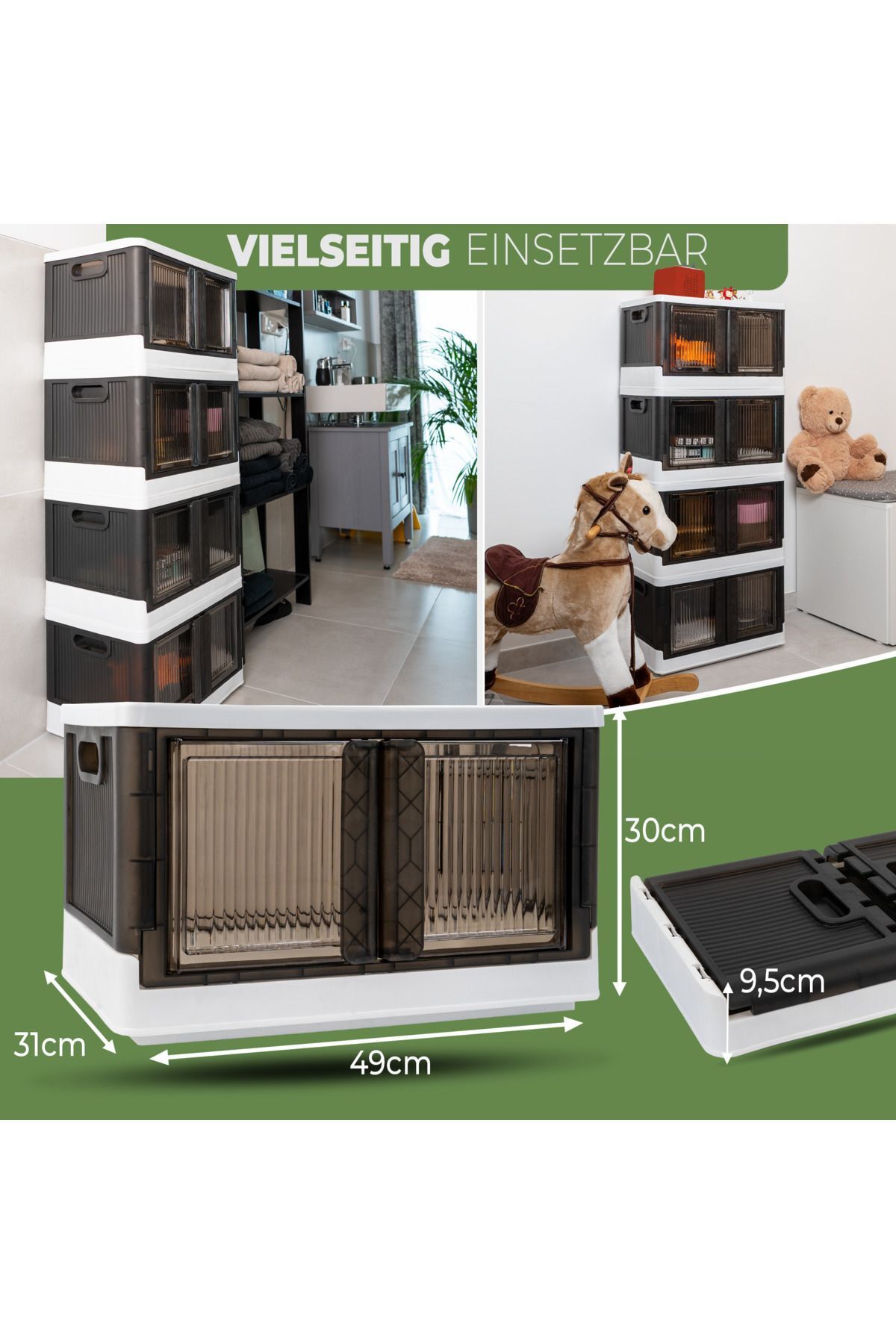 Viwares-Faltbare Aufbewahrungsbox mit Deckel - 3 Stapelbare Aufbewahrungsboxen 3