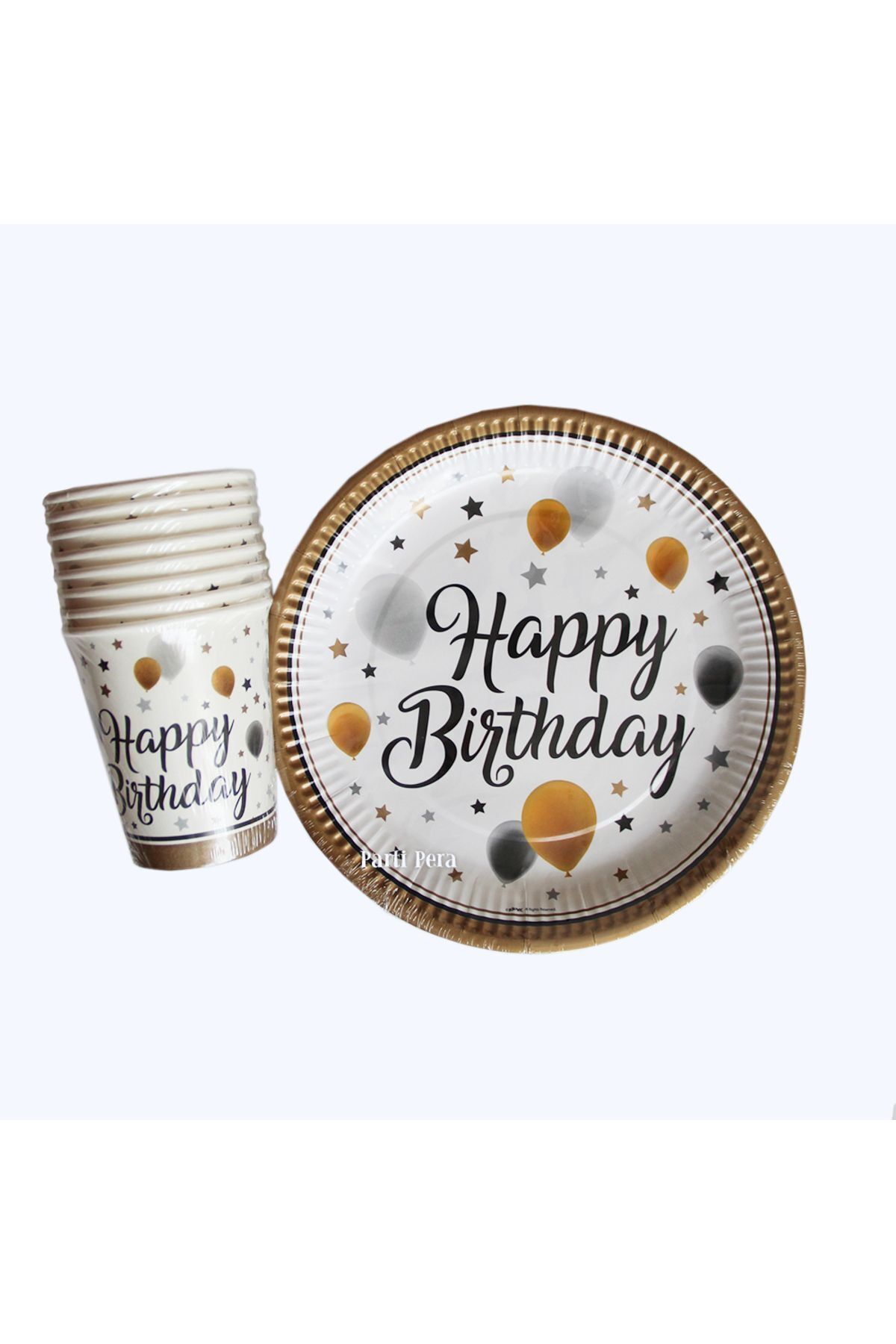 parti pera Happy Birthday Karton Tabak Bardak Seti 8'li Doğum Günü Tabak Bardak Seti