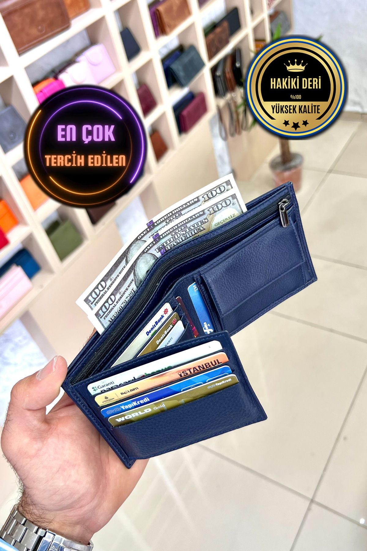 کیف پول مردانه LUKEN NAVY BLUE مردانه'S LEAGE چرمی شخصی ISIM طرح دار هدیه روز پدر CüzCan