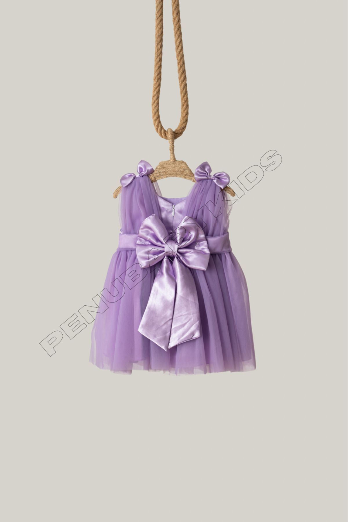 penu baby kids Lila Omuzdan Fiyonklu Tül Kız Bebek Elbise - Bow fotoğrafı 7 (önizleme)