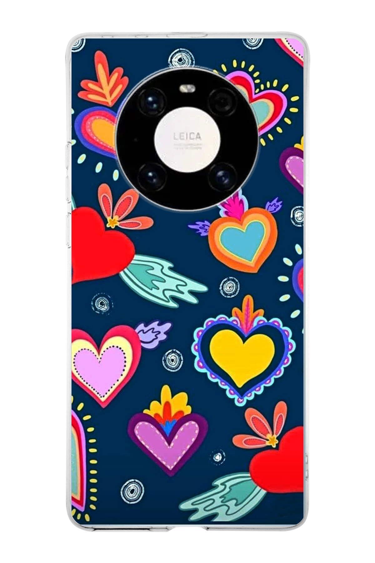 Huawei Mate 40 Pro ile Uyumlu 1mm Slim Fit Retro Renkler 3 Baskılı Şeffaf Kılıf