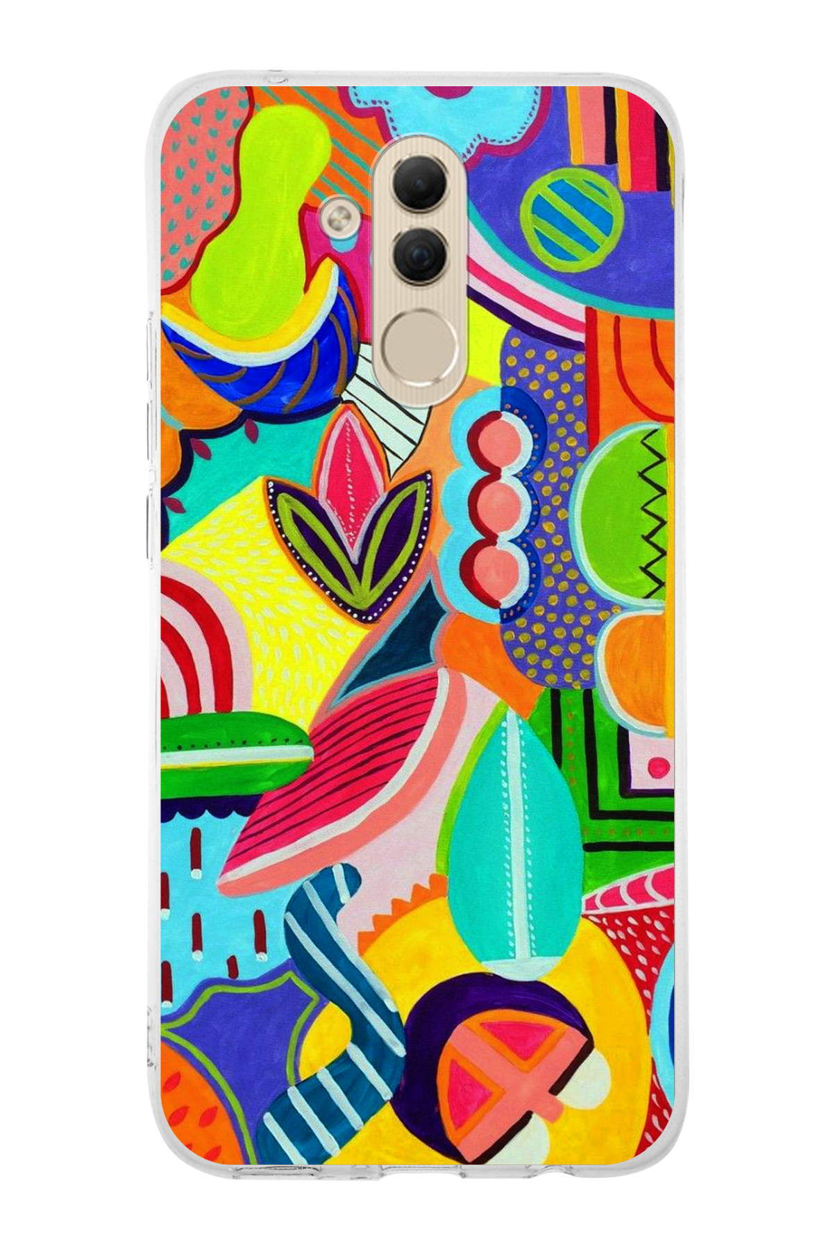 Huawei Mate 20 Lite ile Uyumlu 1mm Slim Fit Retro Renkler 6 Baskılı Şeffaf Kılıf