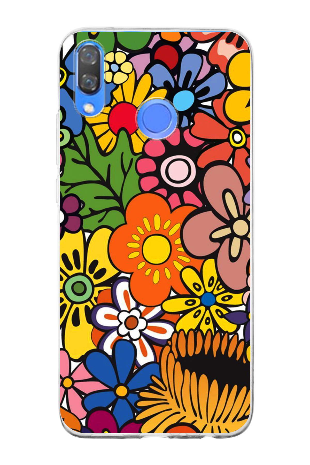 Huawei Y9 2019 ile Uyumlu 1mm Slim Fit Retro Renkler 2 Baskılı Şeffaf Kılıf
