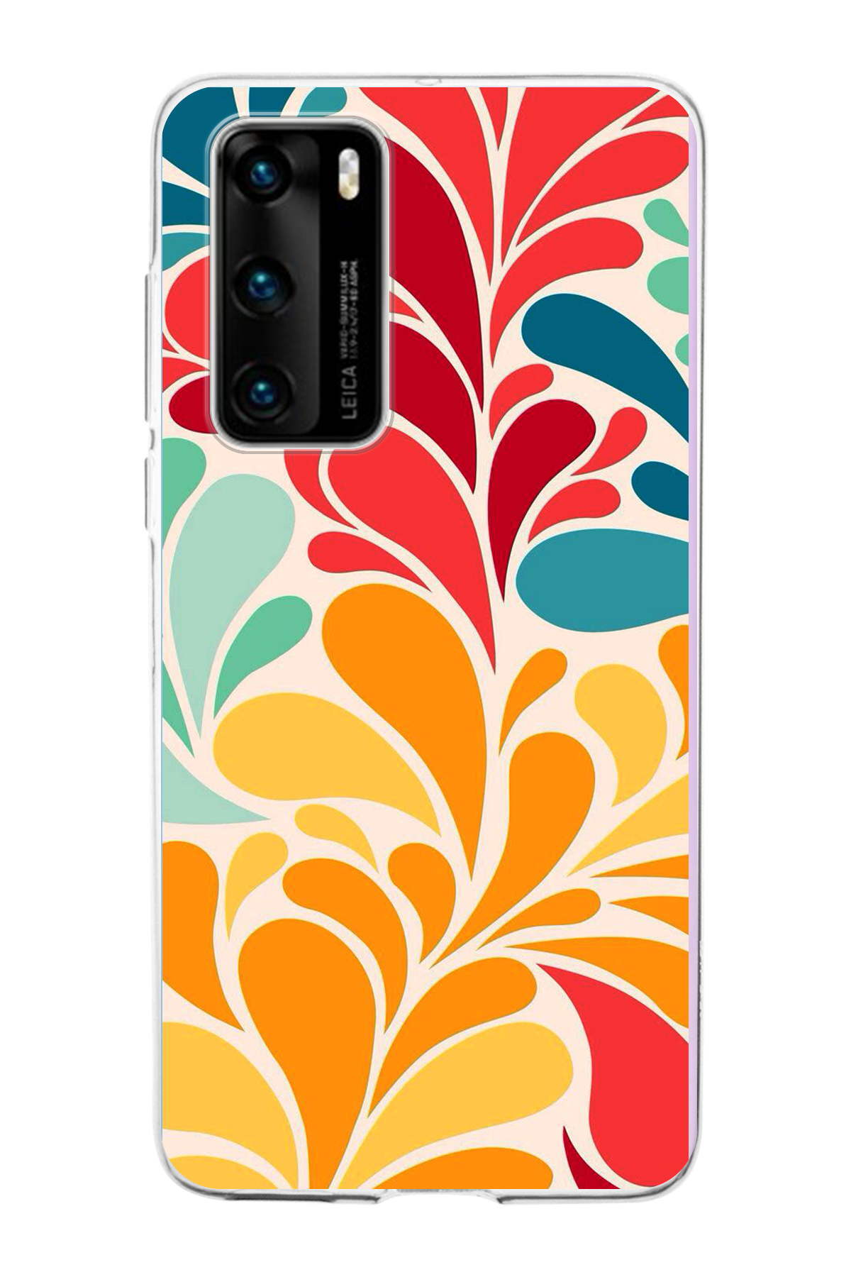 Huawei P40 ile Uyumlu 1mm Slim Fit Retro Renkler 5 Baskılı Şeffaf Kılıf