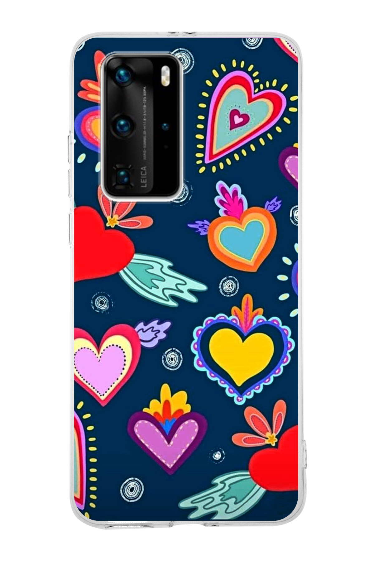 Huawei P40 Pro ile Uyumlu 1mm Slim Fit Retro Renkler 3 Baskılı Şeffaf Kılıf