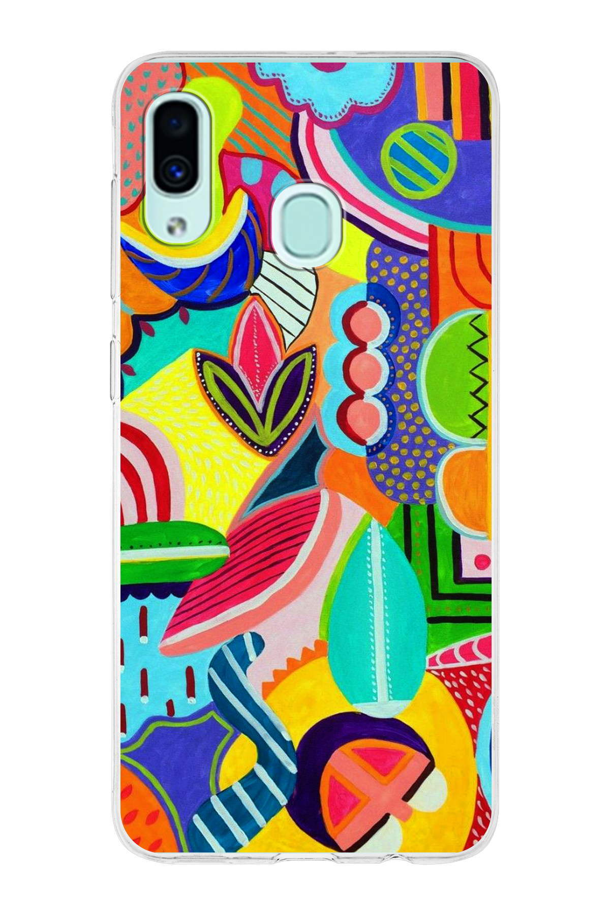 Samsung Galaxy A30 ile Uyumlu 1mm Slim Fit Retro Renkler 6 Baskılı Şeffaf Kılıf