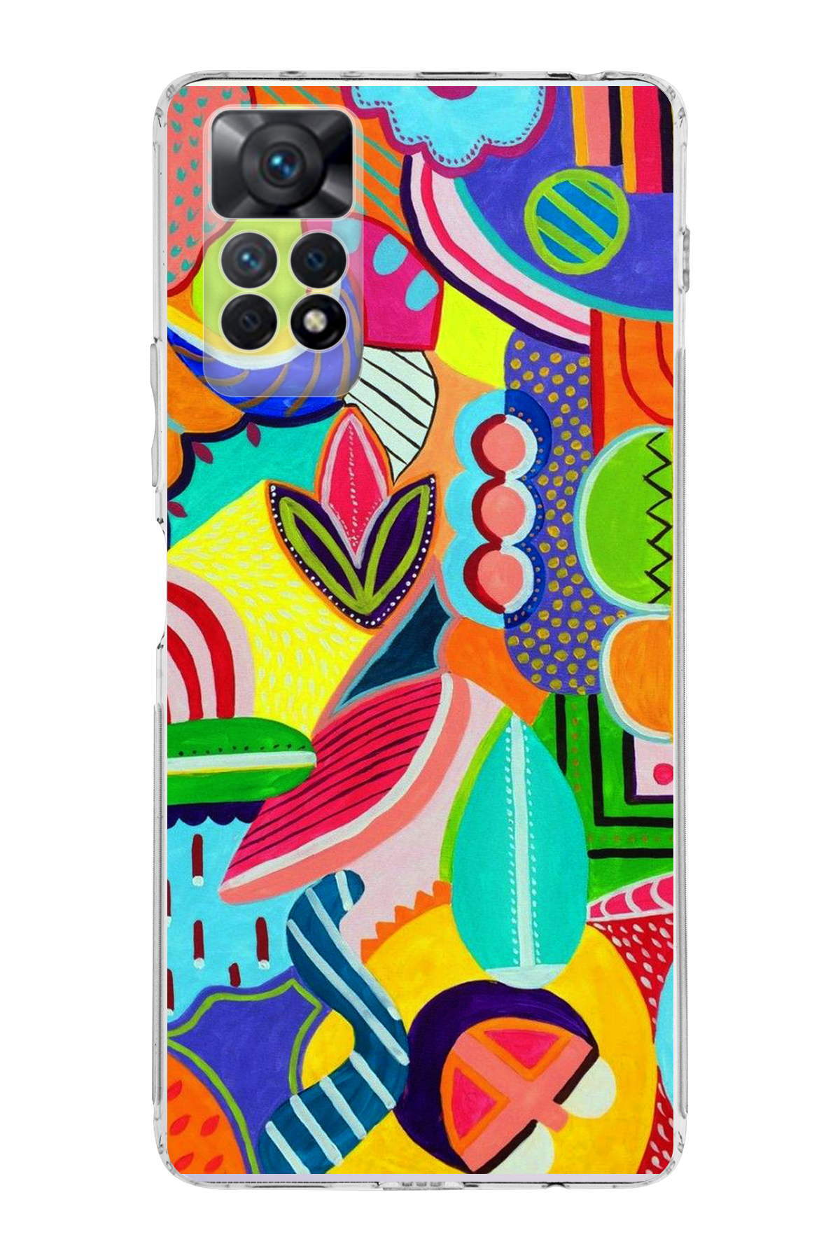 Xiaomi Redmi Note 11S ile Uyumlu 1mm Slim Fit Retro Renkler 6 Baskılı Şeffaf Kılıf