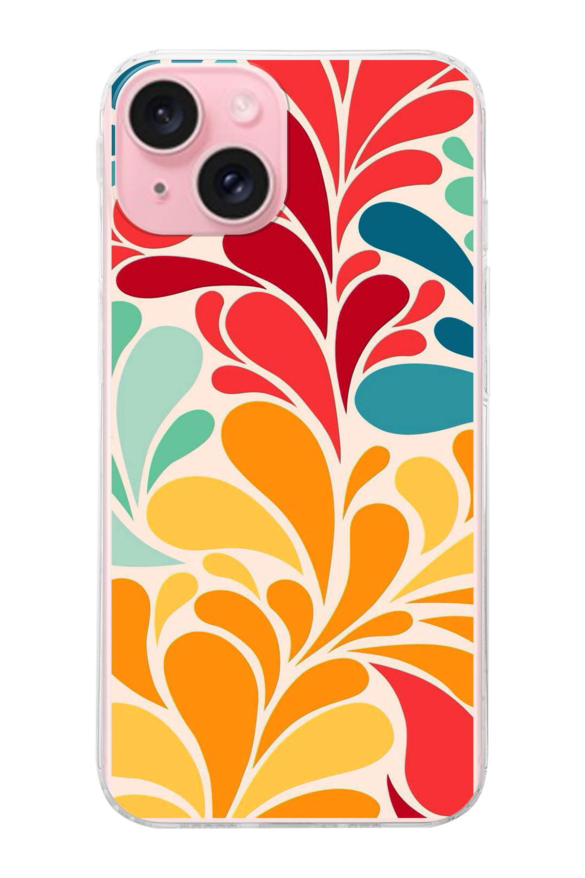 Apple iPhone 15 Plus ile Uyumlu 1mm Slim Fit Retro Renkler 5 Baskılı Şeffaf Kılıf