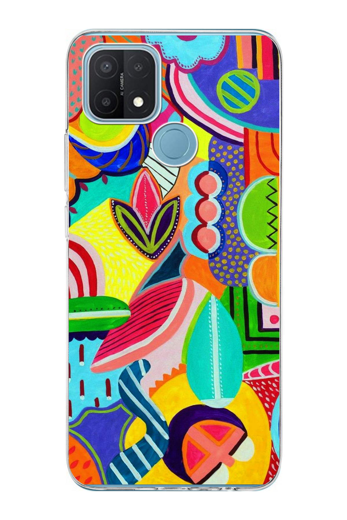 Oppo A15 ile Uyumlu 1mm Slim Fit Retro Renkler 6 Baskılı Şeffaf Kılıf